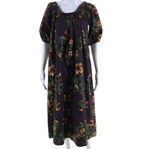 Merlette Womens Floral Print Short Sleeves Sun Dress Purple Size Small